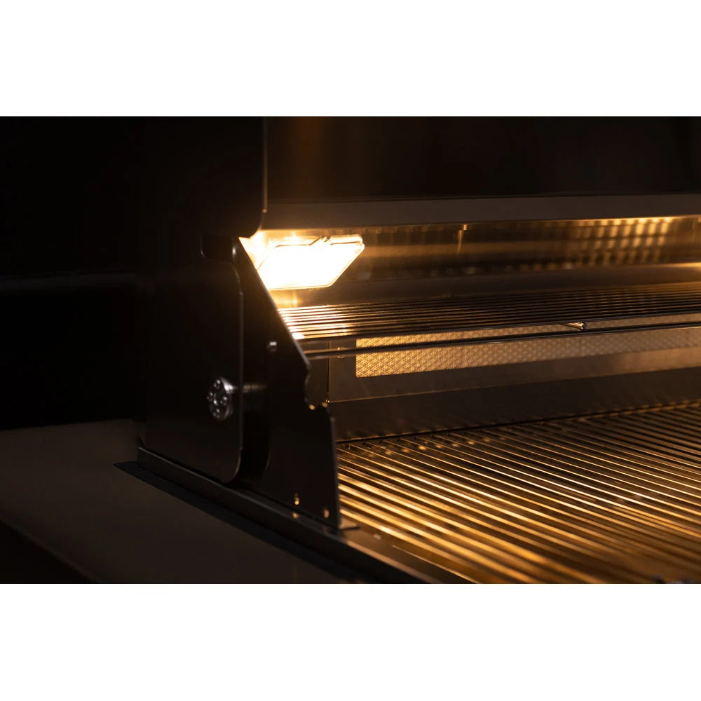 Halogen interior lights and infrared rear rotisserie burner inside the TrueFlame TF40 grill