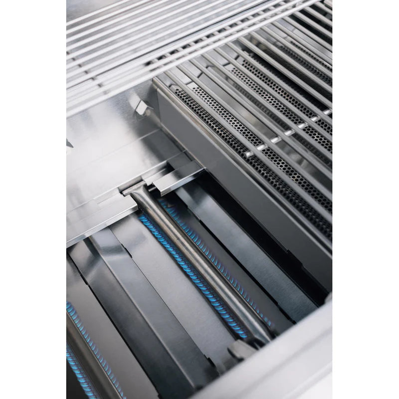TrueFlame TFE Series 32-Inch 4 Burner Built-In Grill with stainless steel tube burners in operation