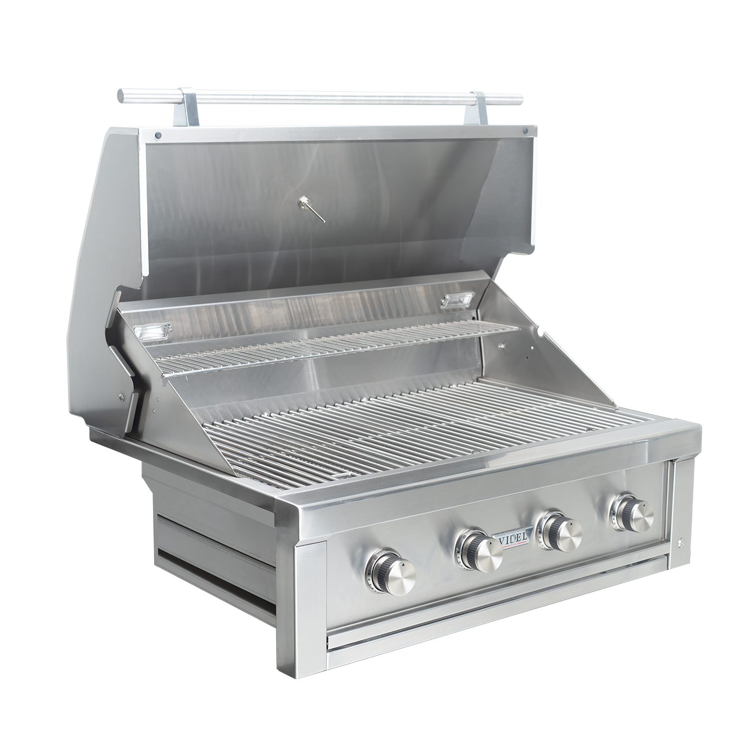 Videl Gran Fuego 42-inch built-in gas grill showing cooking grates and warming rack