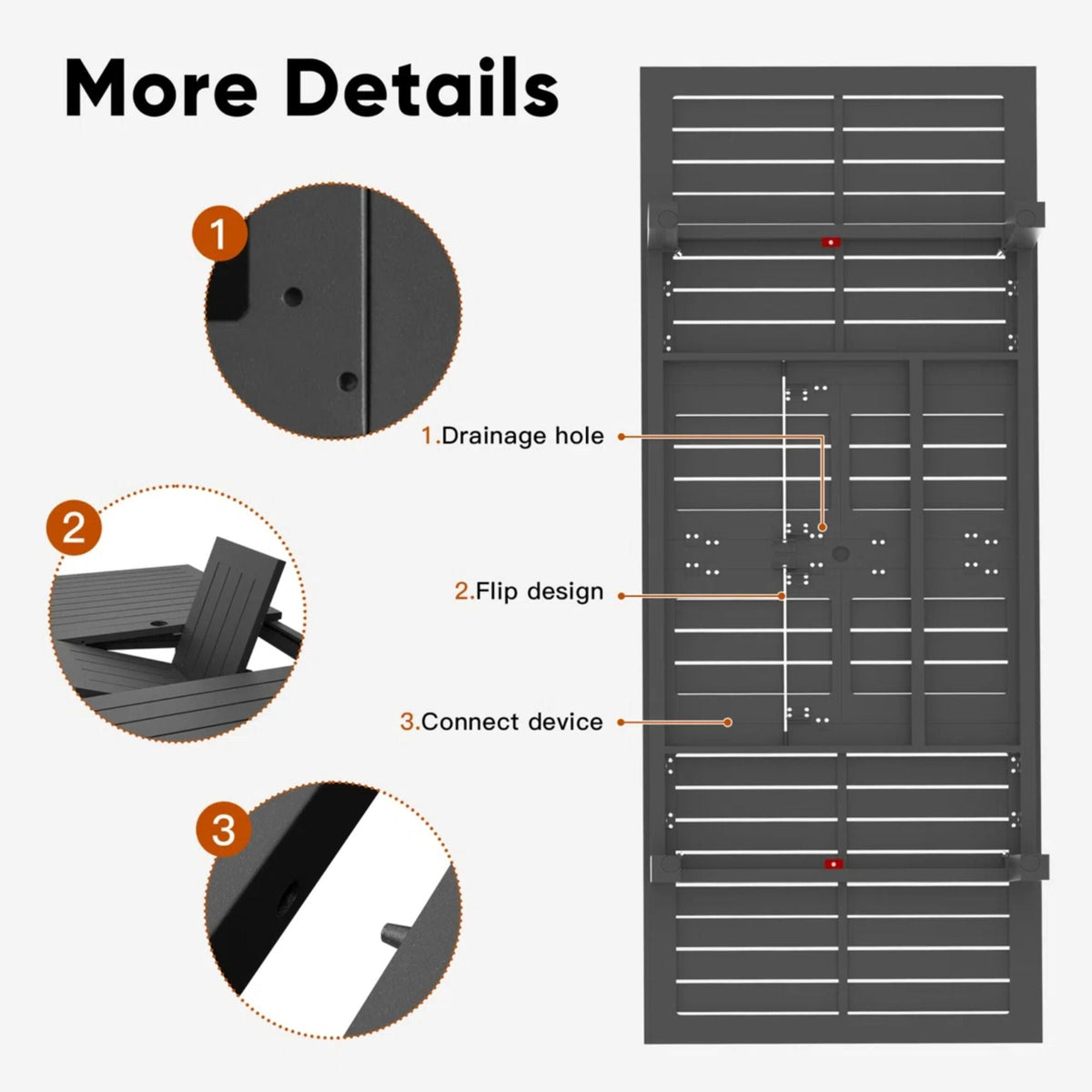 Extendable Outdoor Dining Table, All Weather, Slatted Top, Rust Proof - Gray