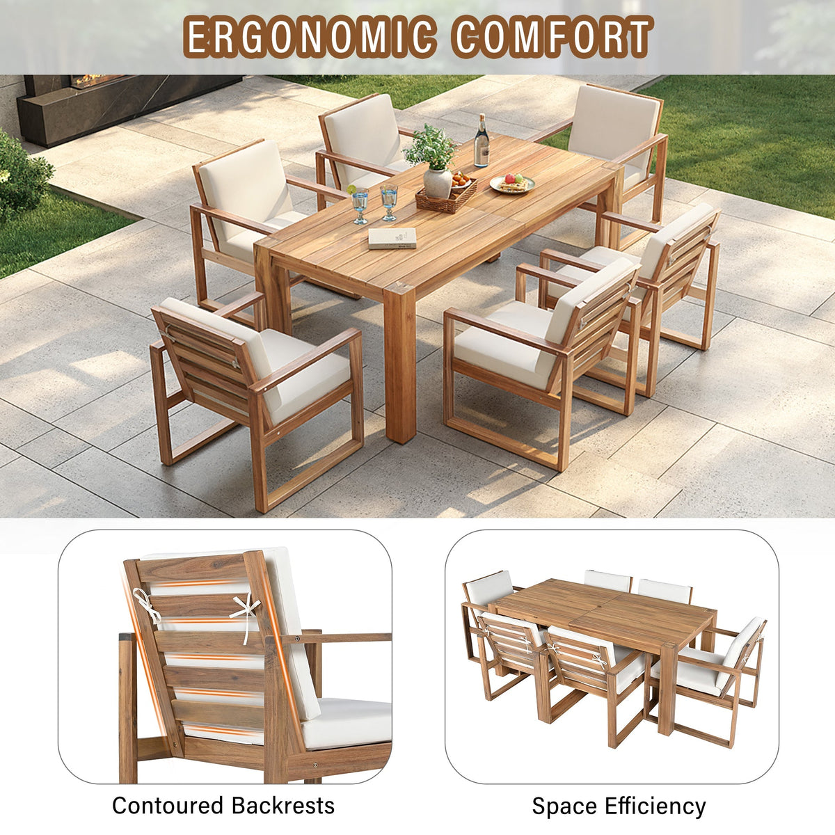 TREXM Patio Table and Chairs Set, 7-Piece Outdoor Dining Set for 6