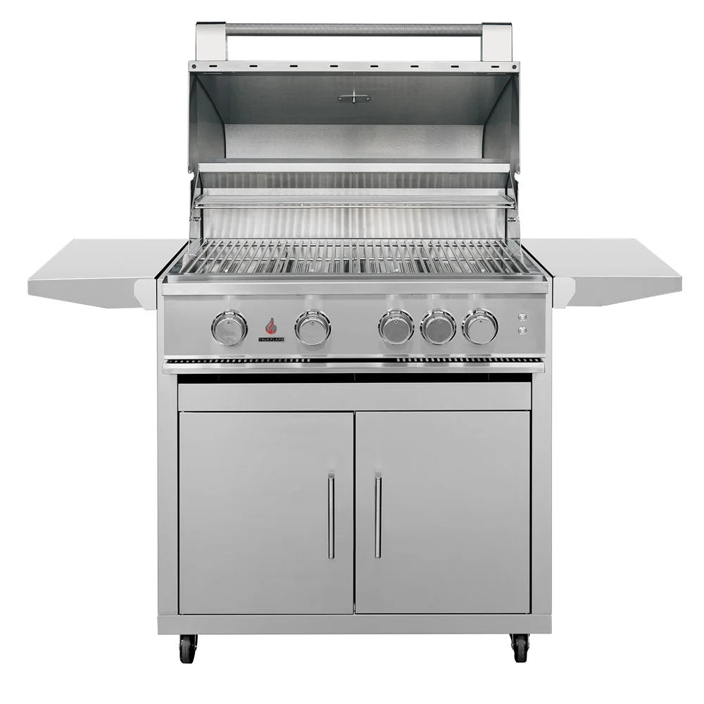 Close-up of TrueFlame 32-inch freestanding gas grill cooking surface