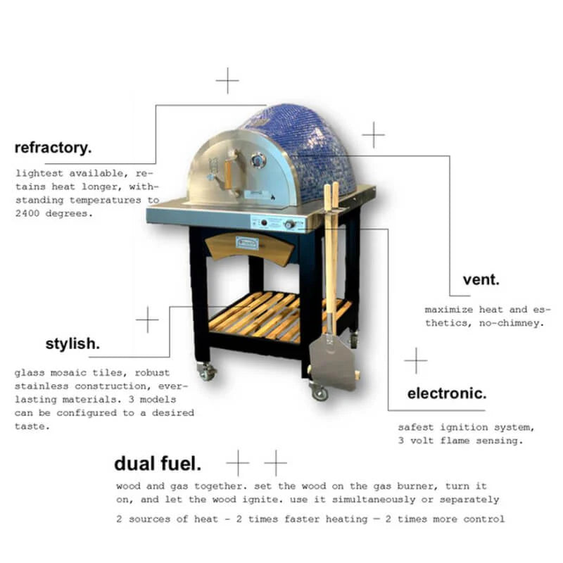 Wood storage shelf beneath Forno de Pizza oven cart