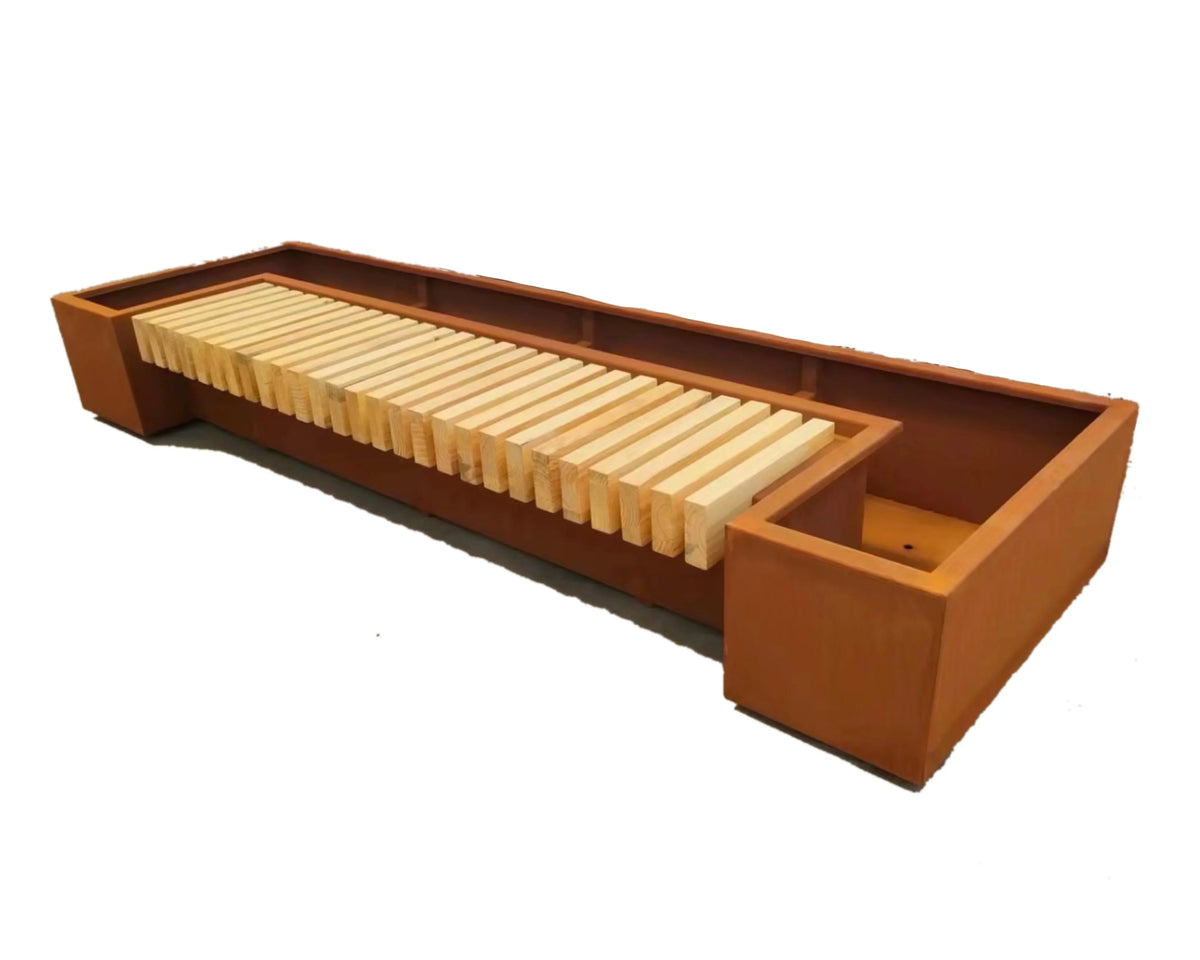 Corten Steel Planter Bench – Modern Outdoor Seating with Integrated Planters