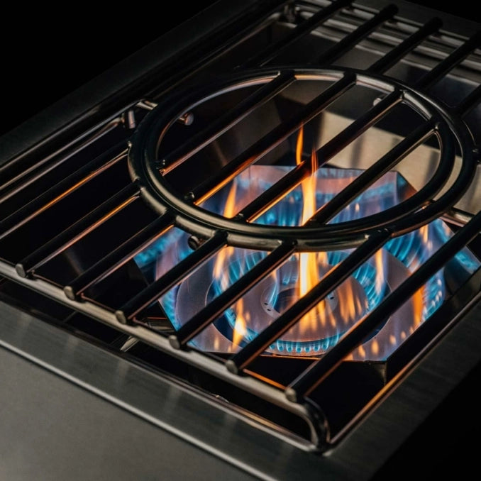 Top view of the TrueFlame built-in power burner with removable wok grate and high-output flame