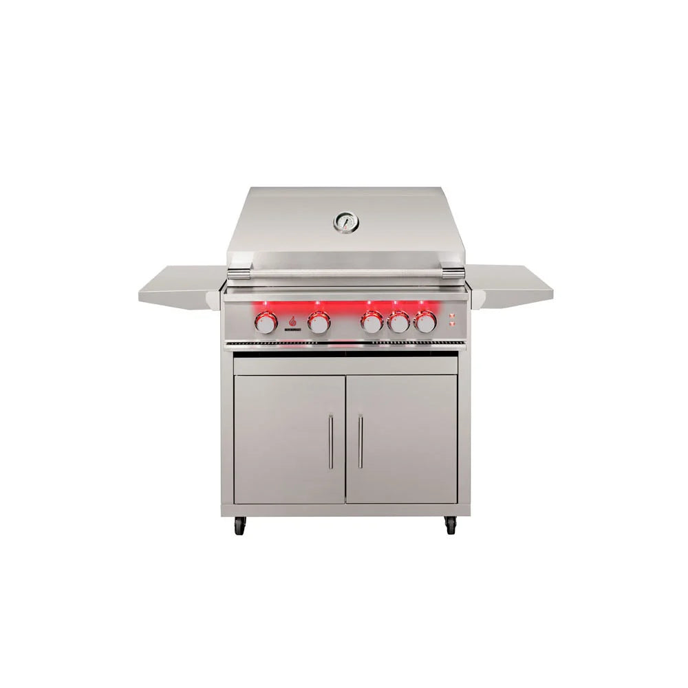 TrueFlame 32-inch freestanding gas grill with Deluxe stainless steel car