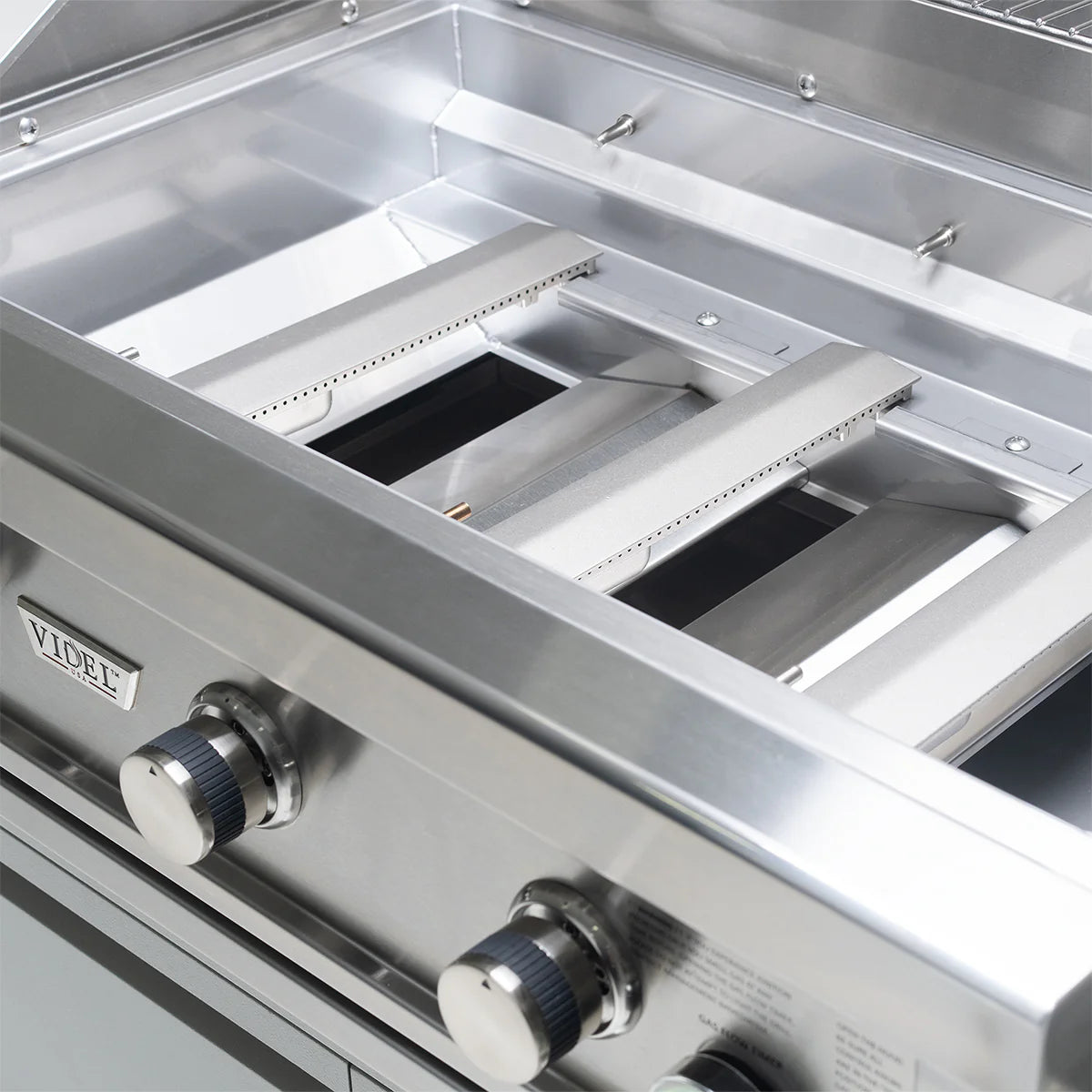 Three Onyx Pro Cast Stainless Steel Burners Inside Videl USA Commercial Series Grill