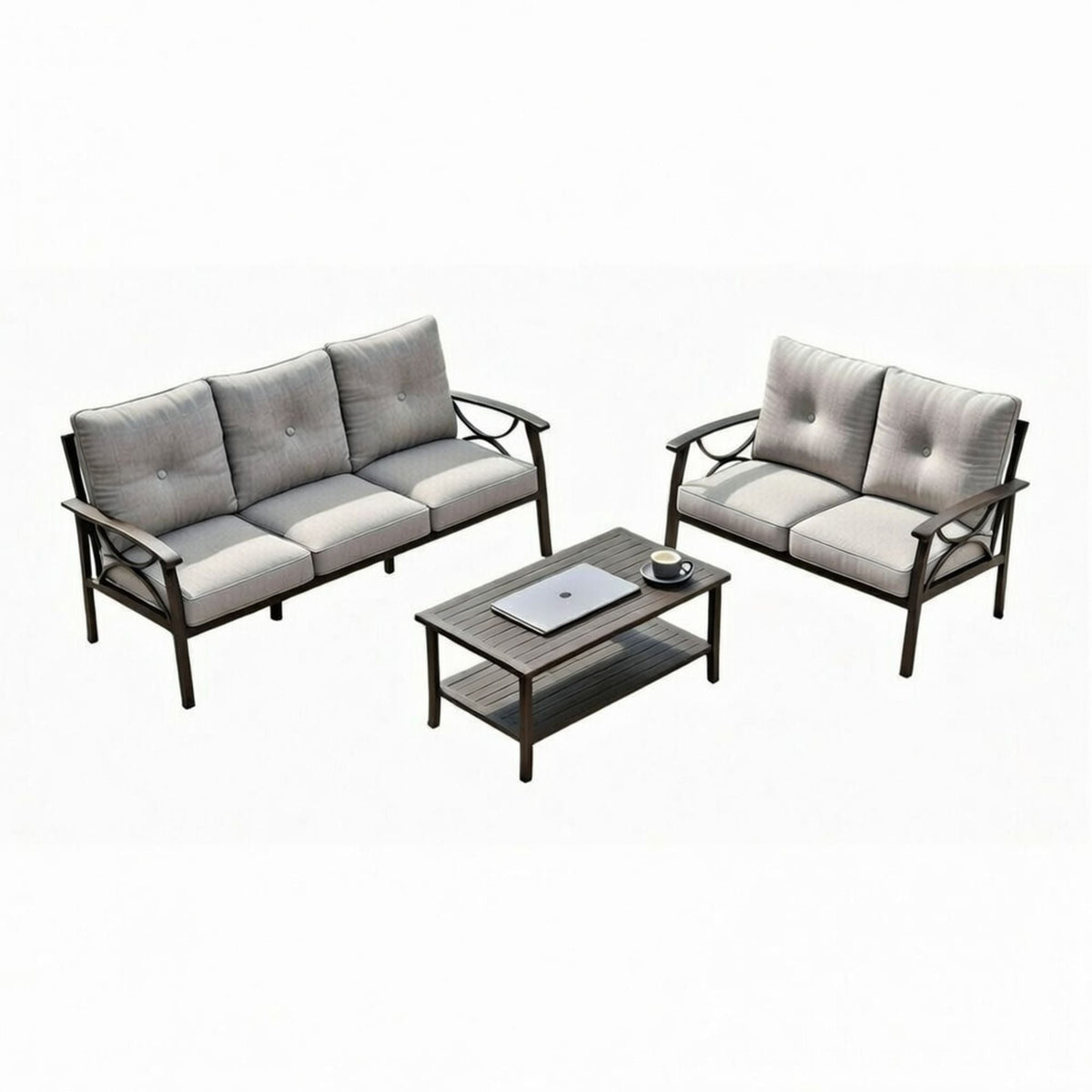 Patio Furniture Set with Coffee Table and Cushions for Backyard