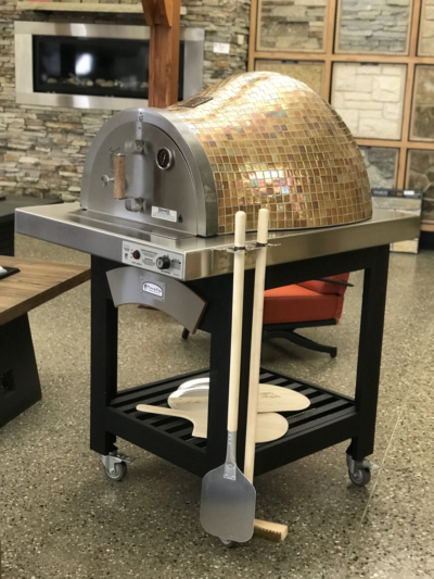 HPC Fire Forno de Pizza hybrid gas and wood fired pizza oven with mosaic tile finish