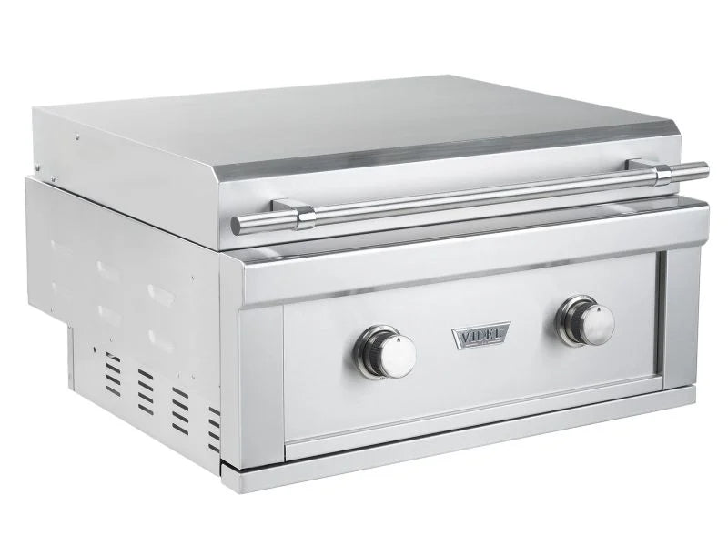 Stainless steel Videl Gran Plancha I outdoor gas griddle with protective cover closed