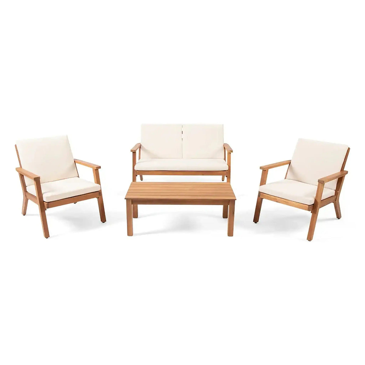 Avacyn Outdoor Acacia Wood 4-Seater Chat Set with Cushions