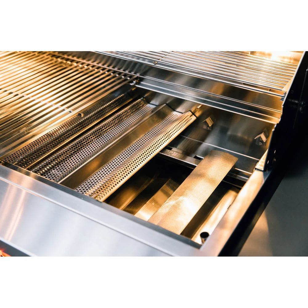 Interior of the TrueFlame TF40 showing stainless steel burners and flame tamers