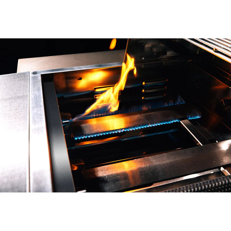 TrueFlame Flame Thrower ignition system lighting a 14,000 BTU cast stainless steel burner