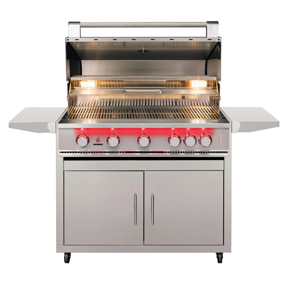 TrueFlame Deluxe Grill Cart with 40-inch grill and hood open