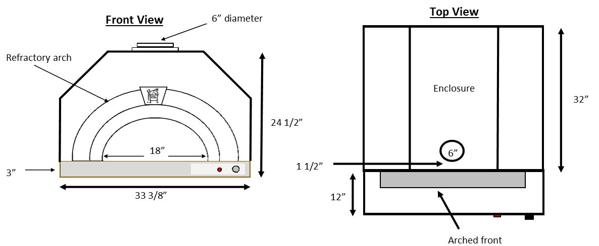 HPC Fire Forno de Pizza Di Napoli Series dimensions and specification drawing