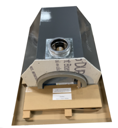 Elevated front view of the unfinished HPC Fire Forno de Pizza Di Napoli Series pizza oven before enclosure installation
