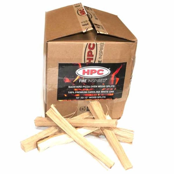 HPC Fire Premium White Oak Cooking Wood FDP-WOOD in box with wood splits for outdoor pizza ovens