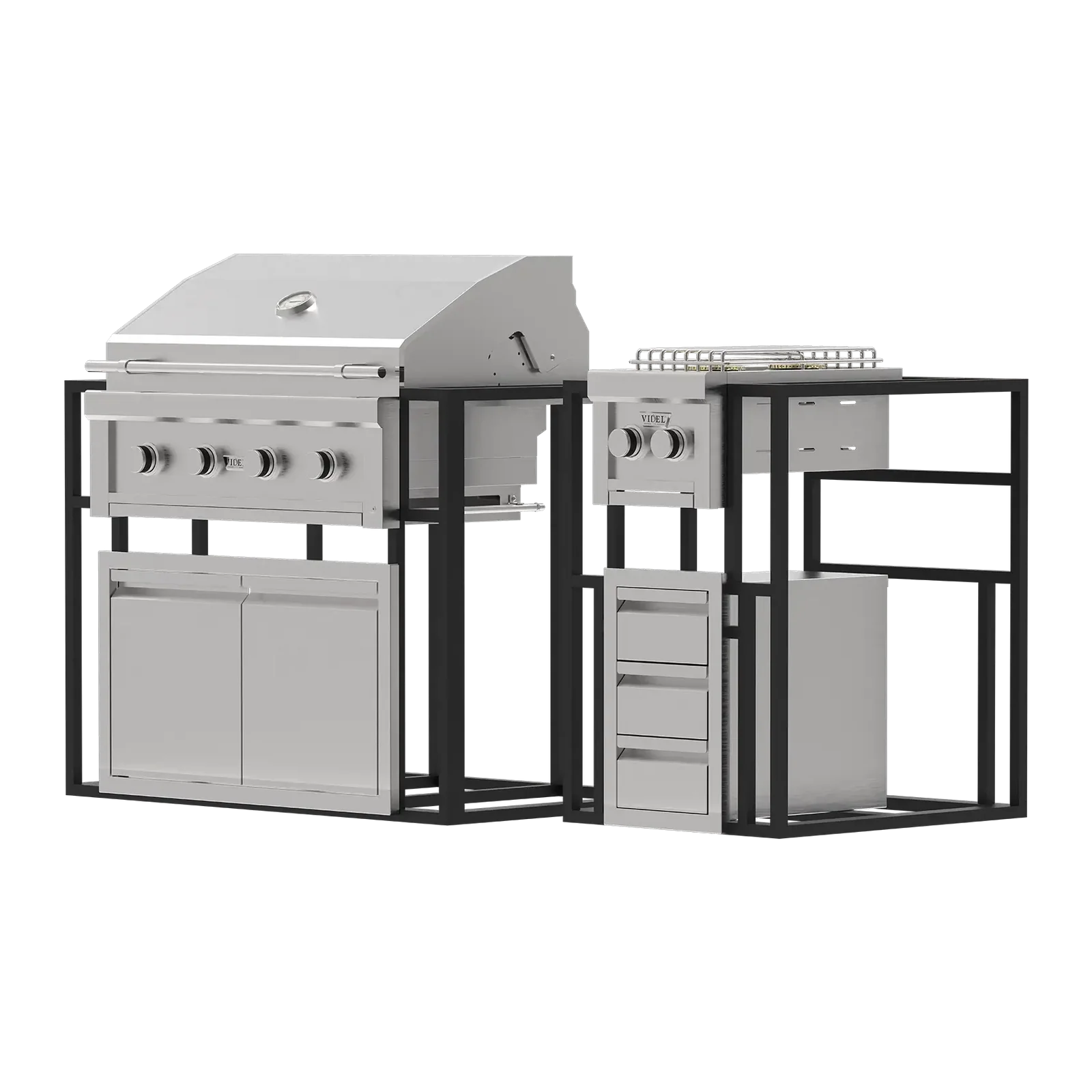 Videl USA Signature Collection 2 complete raw outdoor kitchen island frame setup before custom finishing