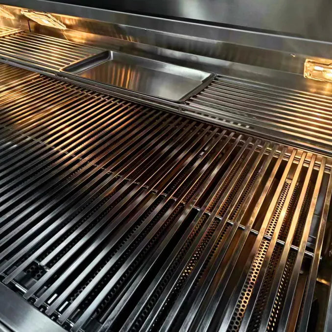 Stainless steel cooking grates and warming rack inside TrueFlame 40-Inch grill