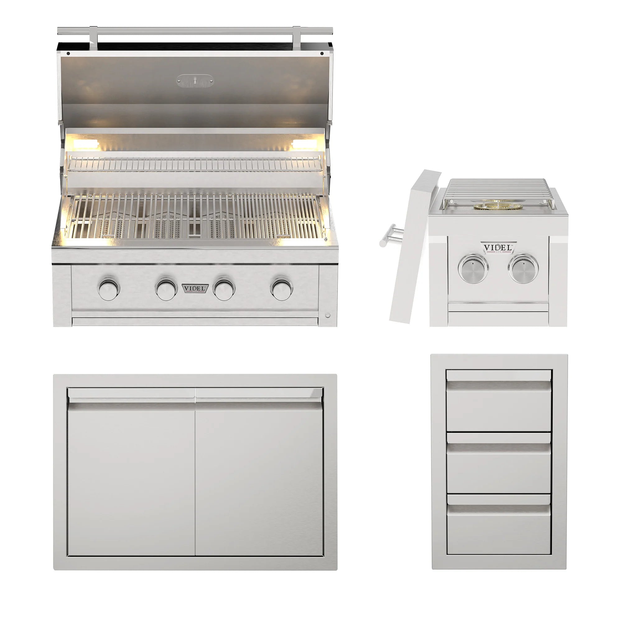 Videl USA Signature Collection 2 outdoor kitchen package with 36-inch grill, side burner, doors, and island components