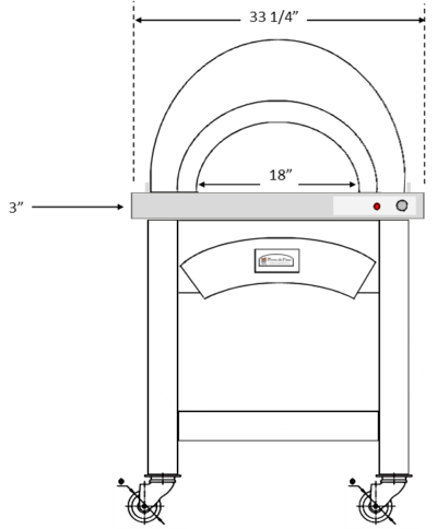 HPC Fire Forno de Pizza oven dimensional drawing with overall measurements