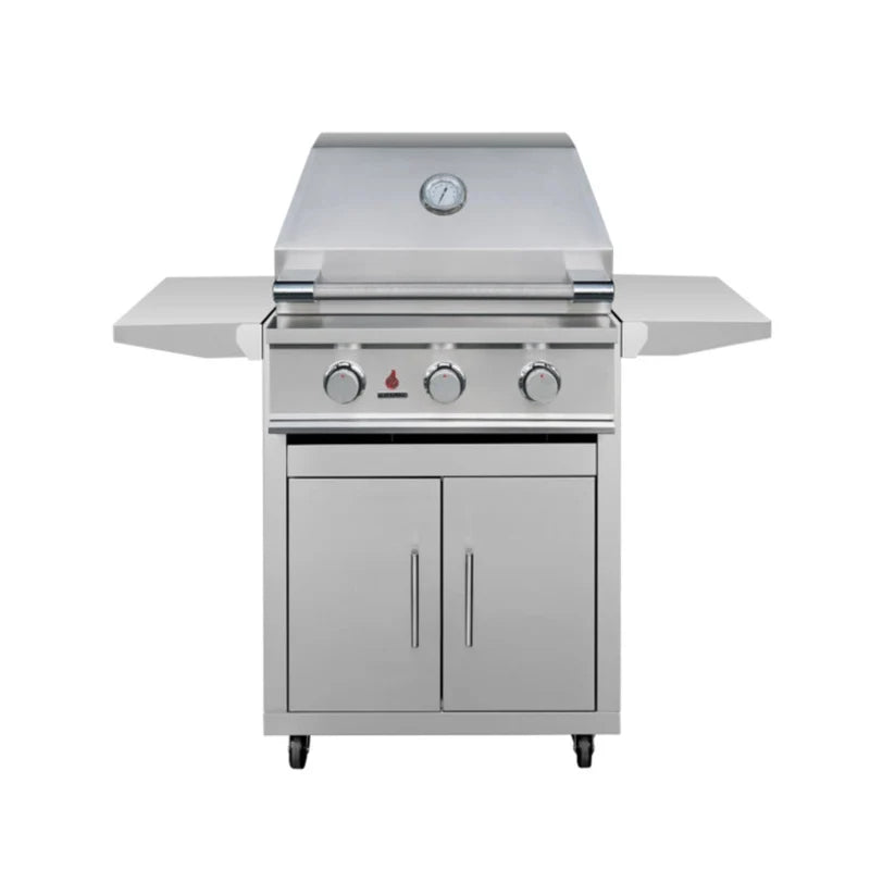 TrueFlame TFE25 freestanding gas grill with CART-TF-25DC stainless steel cart