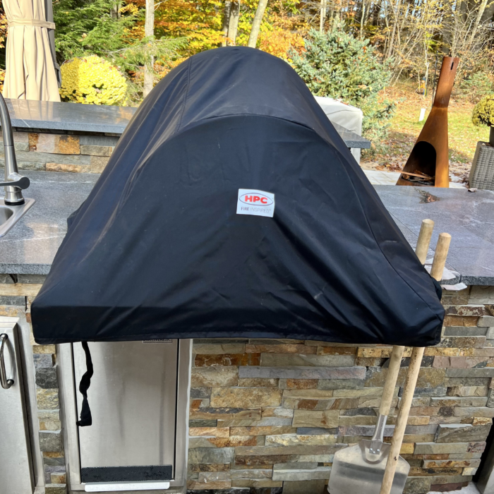 Custom-fit black vinyl cover for HPC Fire Forno Series pizza oven